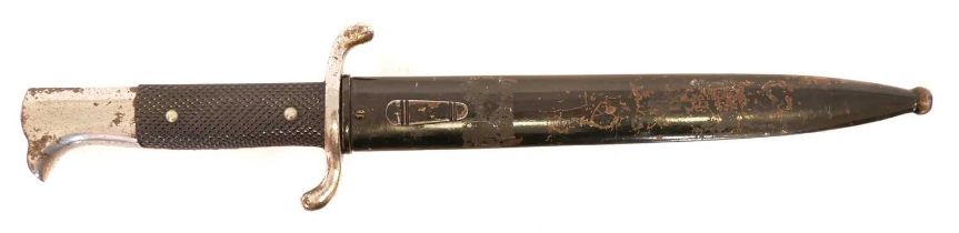 German fire department parade bayonet and scabbard, 7 3/4inch blade, the ricasso is unmarked.