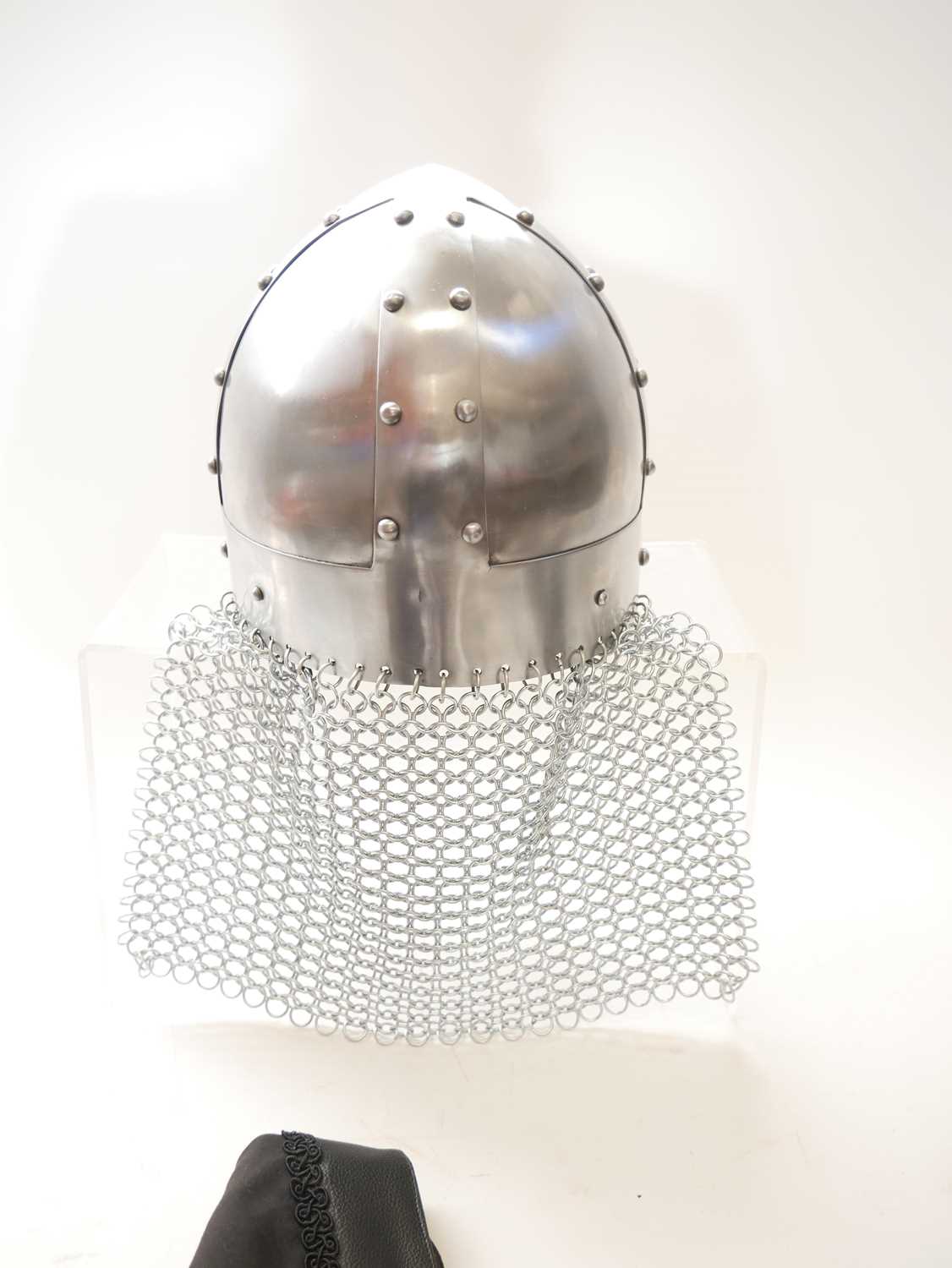 Medieval re-enactors equipment, to include a Spangenhelm Nasal steel helmet with chain main back - Image 5 of 25