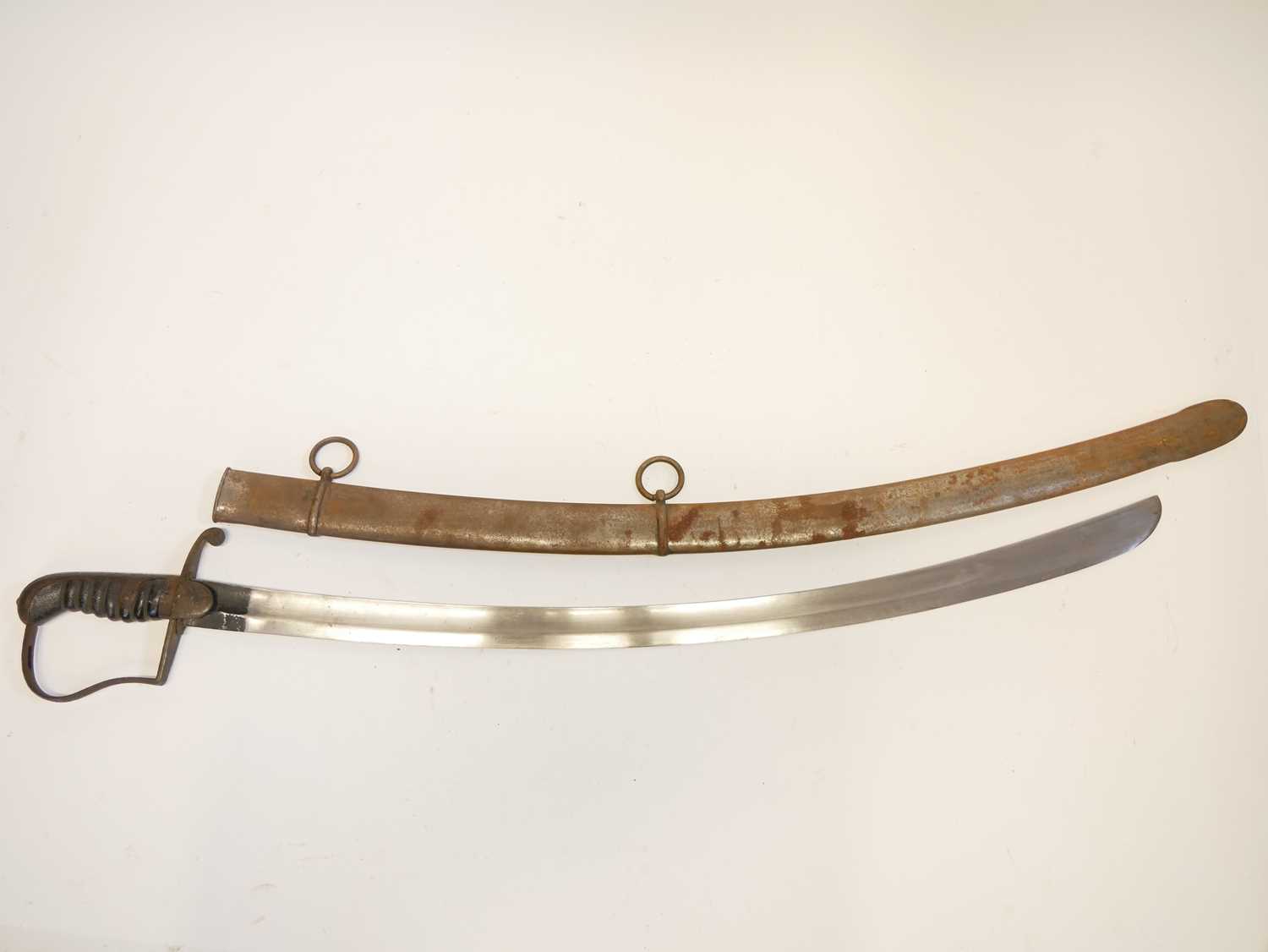 British 1796 pattern troopers sabre and scabbard, curved blade with single fuller, fish skin bound - Image 2 of 16