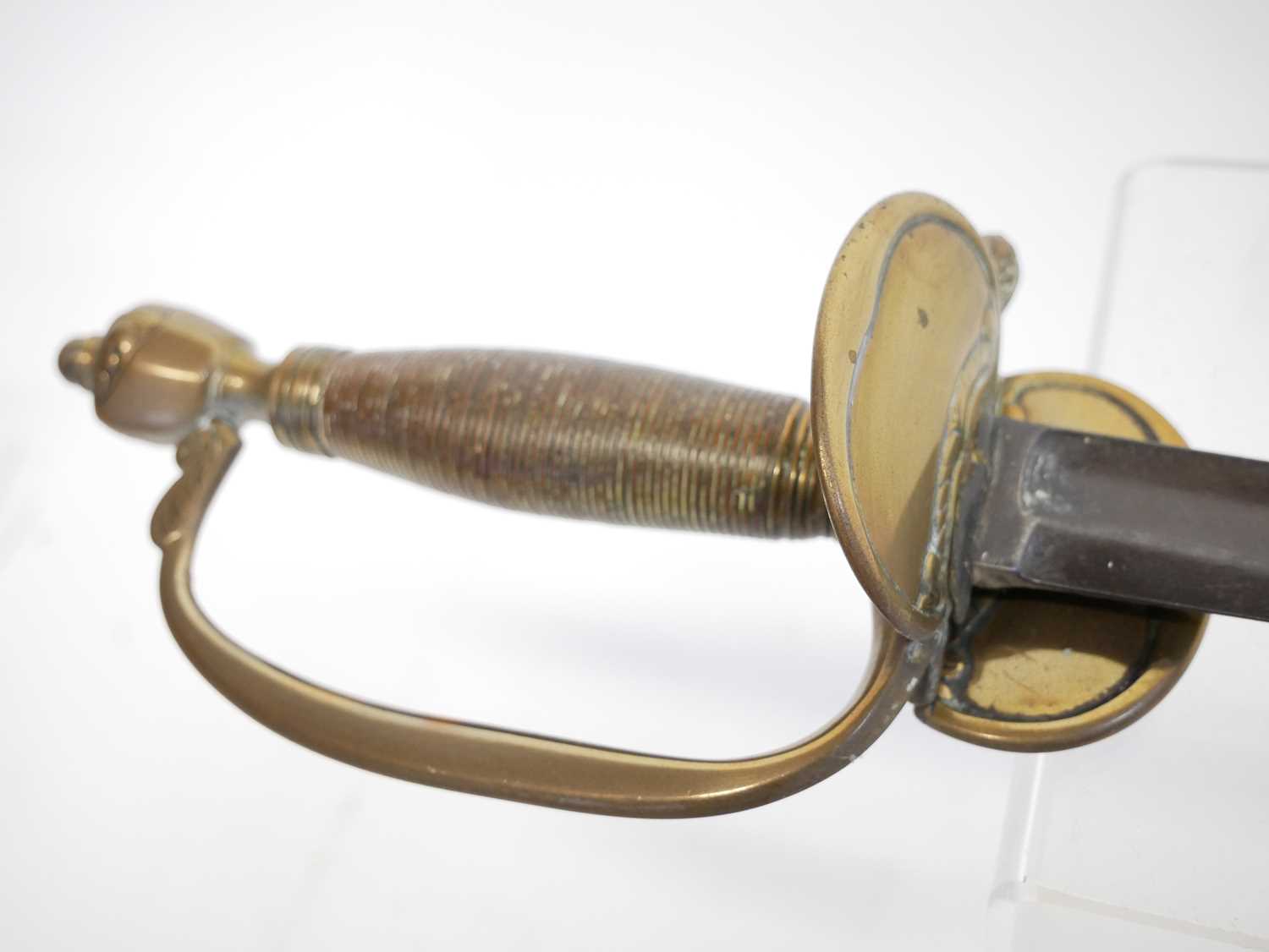 1796 pattern infantry officers sword, 32inch fullered blade, wire bound grip and folding guard. - Image 2 of 5