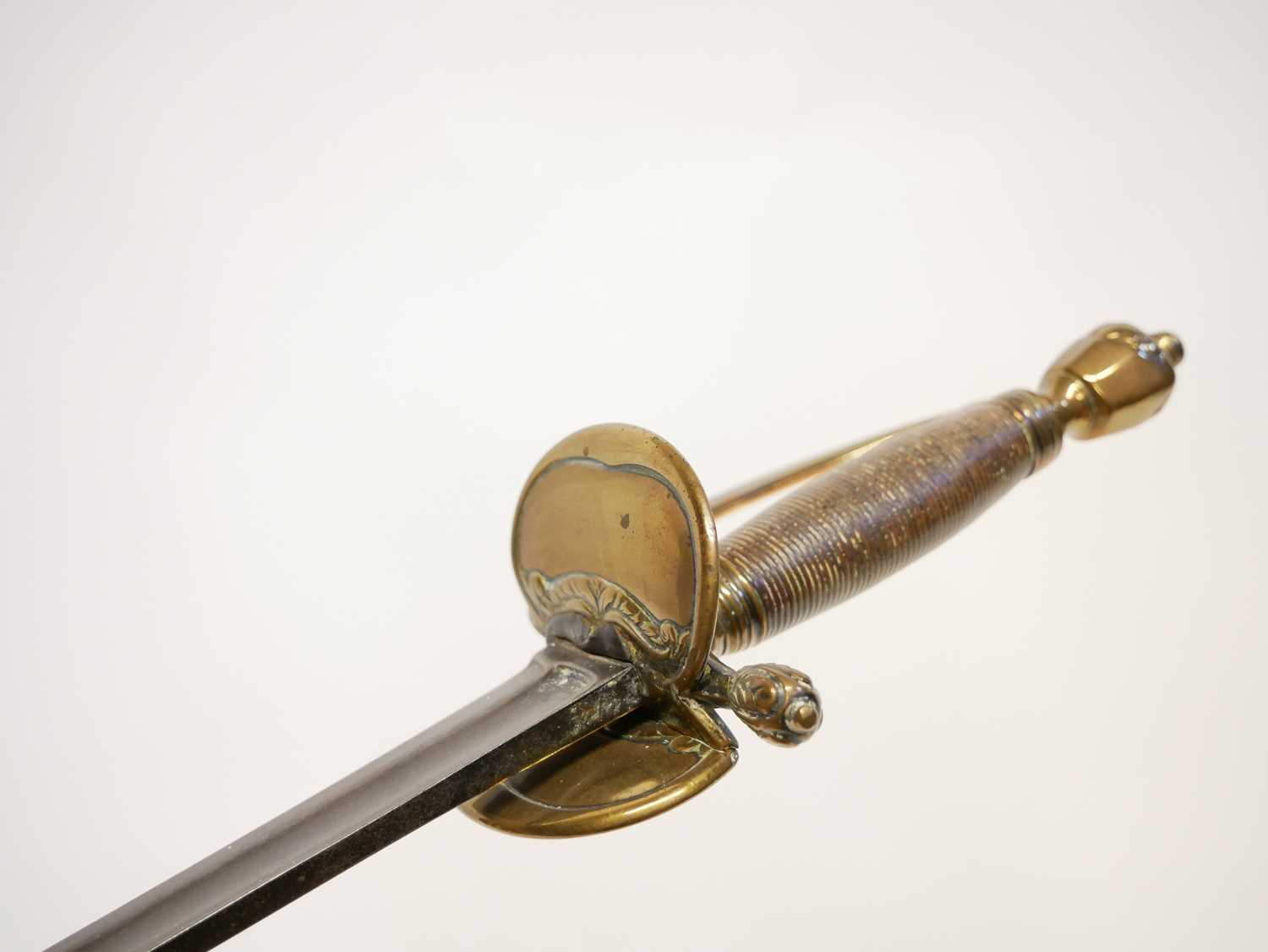 1796 pattern infantry officers sword, 32inch fullered blade, wire bound grip and folding guard. - Image 4 of 5