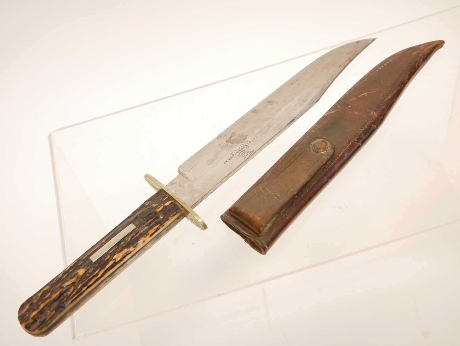 Sheffield bowie knife for the American market, c.1890 by Colquhoun and Cadman, stag horn grips, - Image 3 of 6