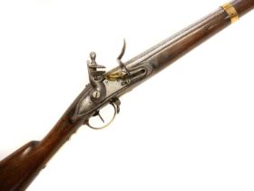 Russian pattern 1808 flintlock musket, 44 inch .700 calibre barrel secured by three bands with