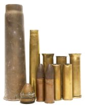 Inert shell cases and rounds, to include two 1918 dated SP255 rounds, British 1917 fuse head, 1936