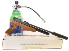 Brocock Aim .22 PCP air pistol, 10 inch barrel fitted with screw on moderator, serial number 5064,