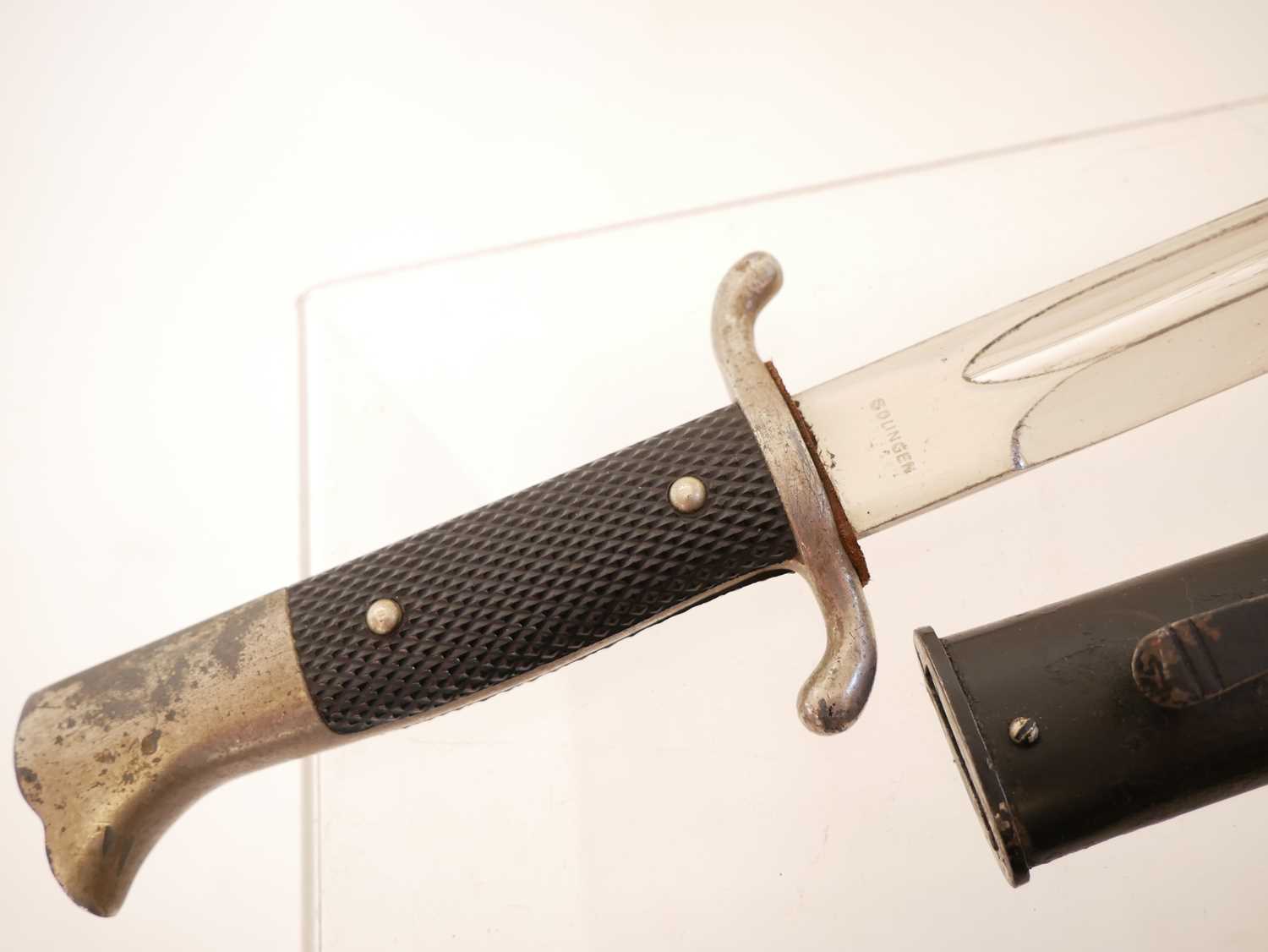 German fire department parade bayonet and scabbard, 9 3/4inch blade, the ricasso stamped Solingen. - Image 3 of 9