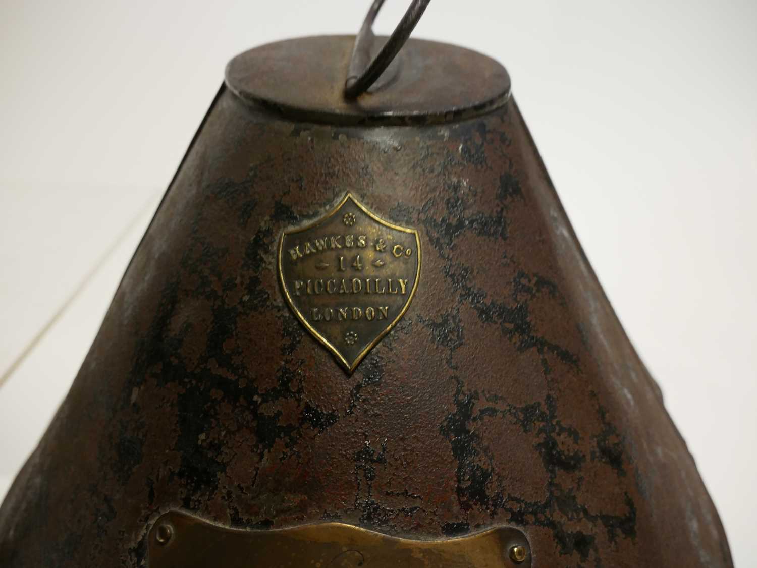 Victorian blue cloth helmet, with The Suffolk Regiment badge, retailed by Hawkes and Co. with ' - Image 3 of 17