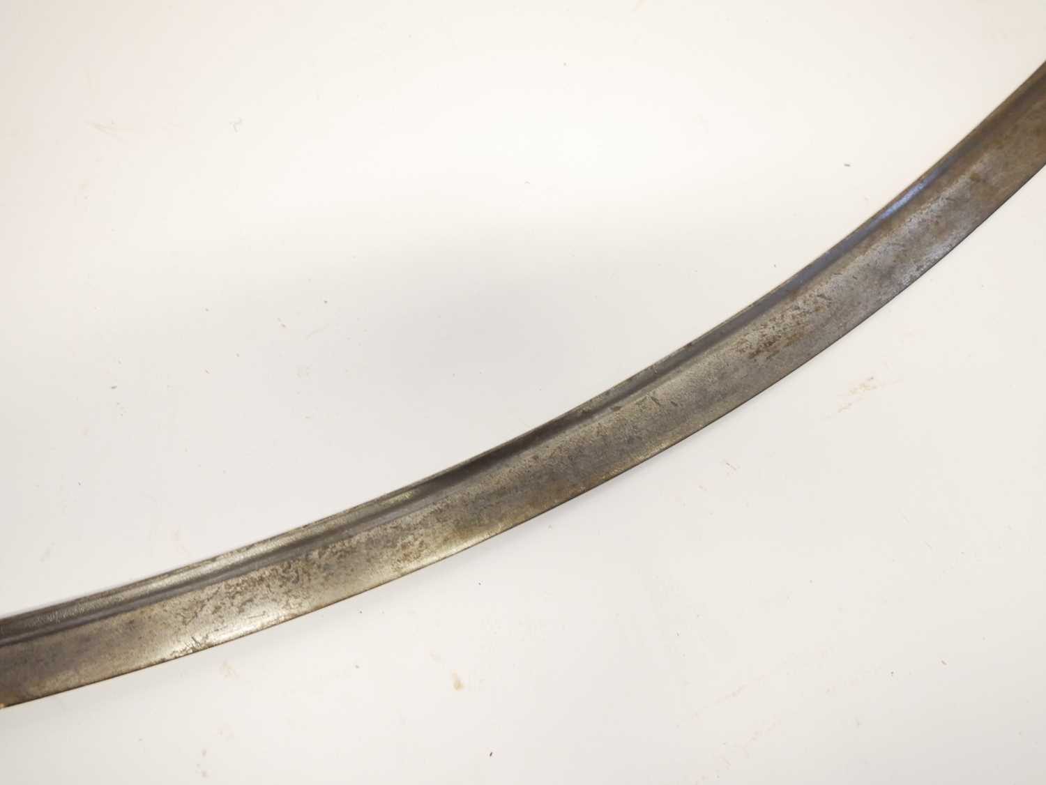 Turkish Ottoman Shamshir, curved single fuller blade, simple crossbar hilt and leather bound horn - Image 5 of 16