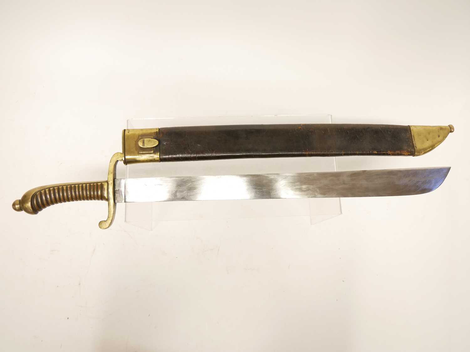 German pioneer M.1845 short sword and scabbard, the ricasso stamped with gothic JR and PDL maker - Image 2 of 12