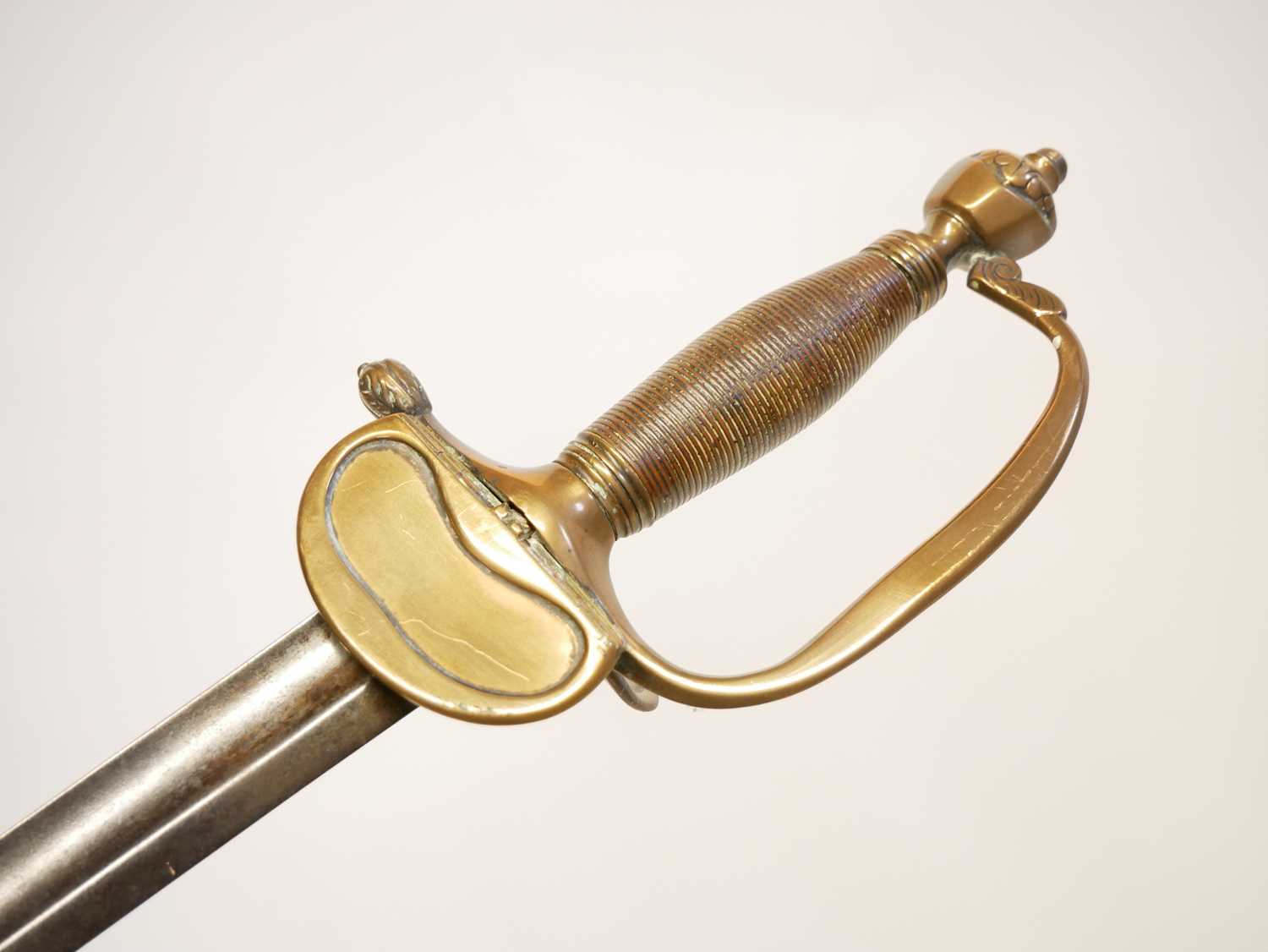 1796 pattern infantry officers sword, 32inch fullered blade, wire bound grip and folding guard. - Image 3 of 5