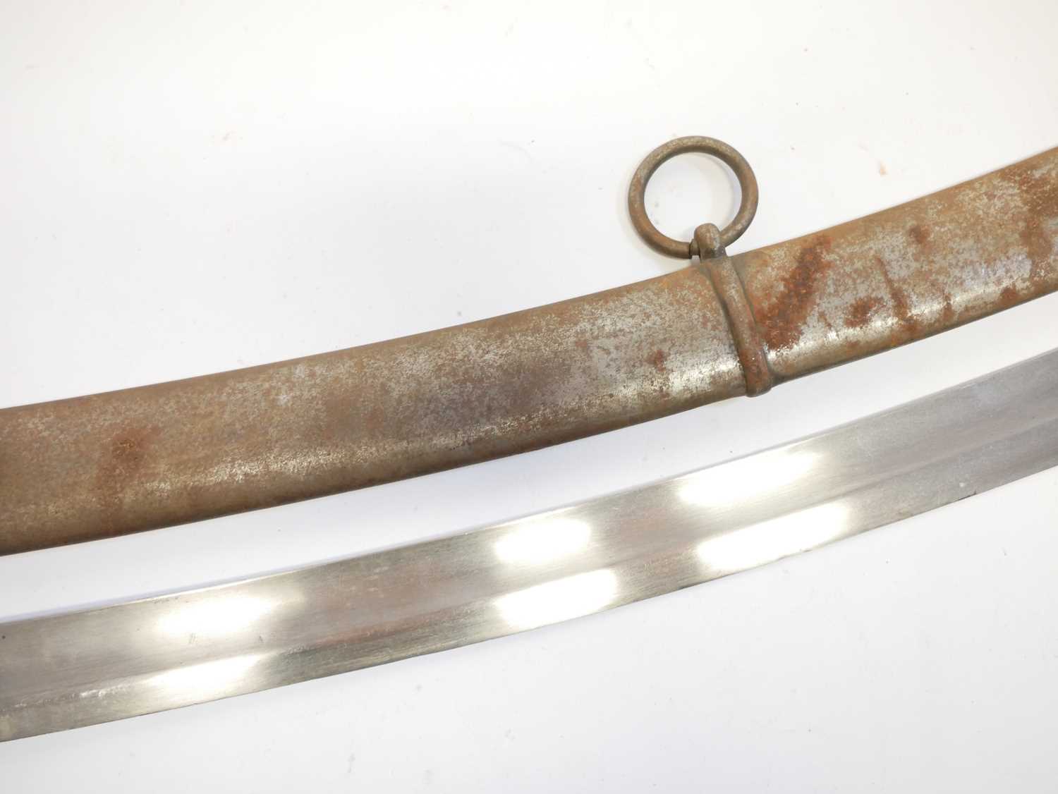 British 1796 pattern troopers sabre and scabbard, curved blade with single fuller, fish skin bound - Image 5 of 16