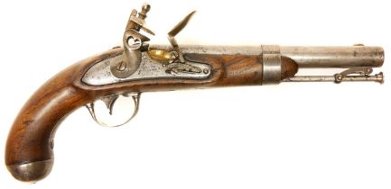 U.S. Navy model 1836 Flintlock pistol, 8.5inch sighted 28 bore barrel, swivel ramrod, the lock