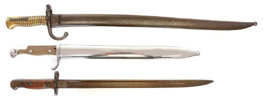 German Mauser S.98 / 05 Butcher Bayonet and scabbard, by Fichel & Sachs Schweinfurt, a Chassepot M.