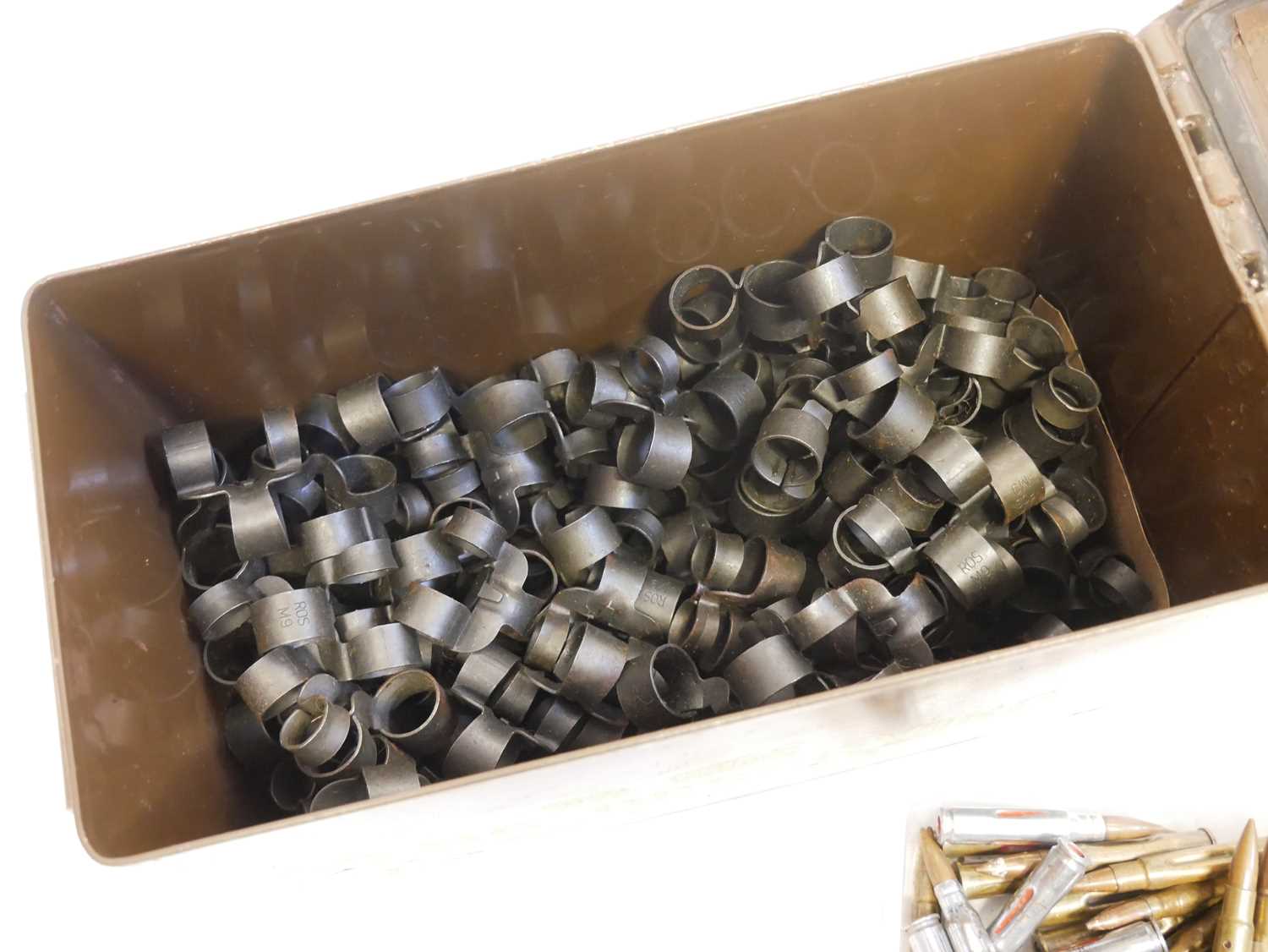 Approximately two hundred 50 calibre belt links, contained within a metal ammunition tin, also two - Image 3 of 4