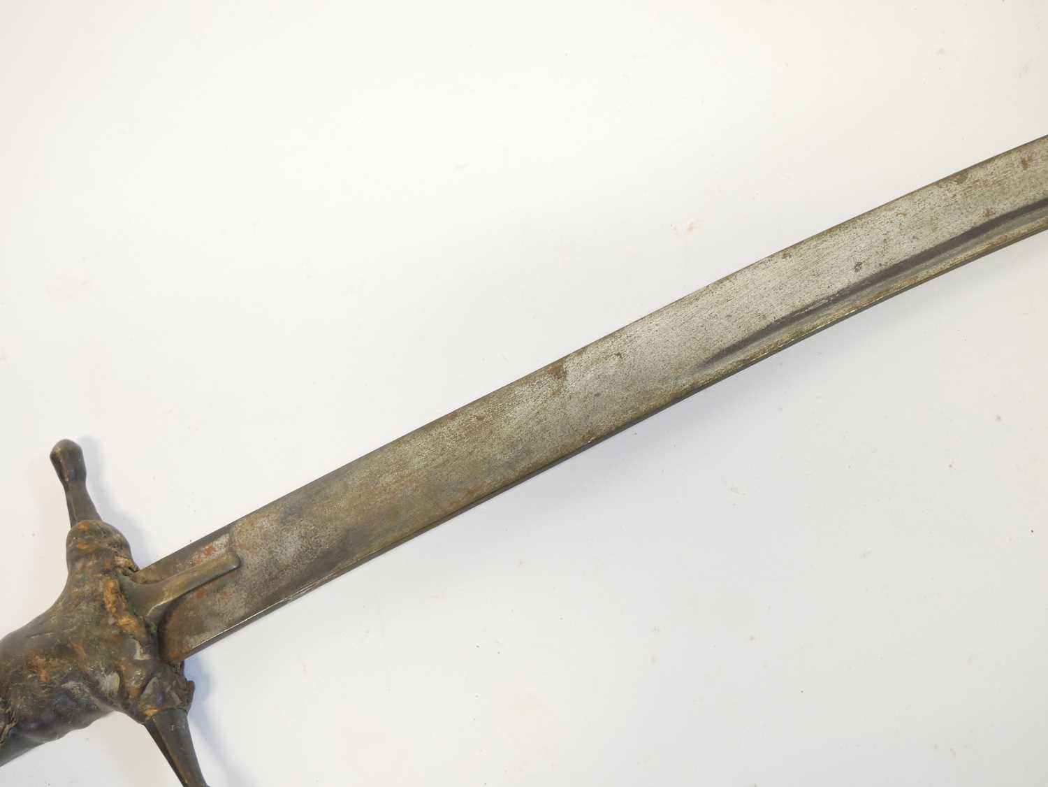 Turkish Ottoman Shamshir, curved single fuller blade, simple crossbar hilt and leather bound horn - Image 8 of 16