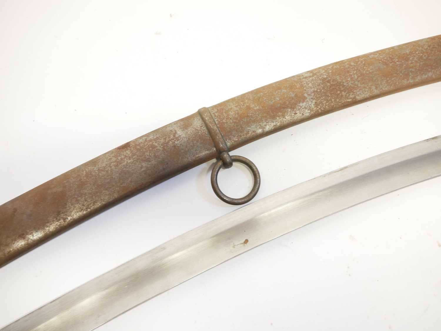 British 1796 pattern troopers sabre and scabbard, curved blade with single fuller, fish skin bound - Image 9 of 16