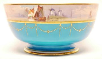 Minton bowl painted with sailing scene by J. E. Dean