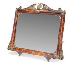 Late 19th century tortoiseshell and silver plate mounted table mirror