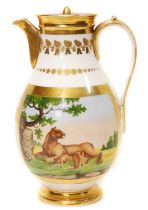 Paris porcelain coffee pot painted with lions.