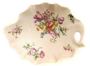 Bow leaf dish painted with flowers circa 1755