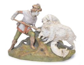 Royal Dux figure of a boar hunt