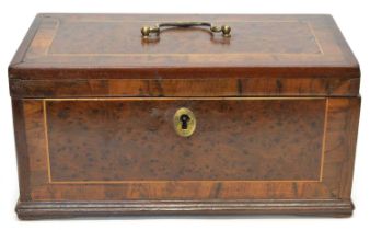 George III rosewood, amboyna and satinwood inlaid tea caddy