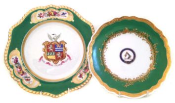 Two Chamberlains Worcester armorial crested plates