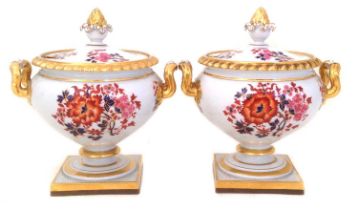 Flight Barr and Barr pair of sauce tureens painted with Japanese style flowers