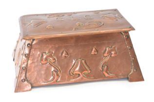 Early 20th century Arts & Crafts hammered copper casket