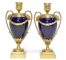 Pair of mid 19th century gilt bronze and porcelain cassolettes in the manner of Matthew Boulton