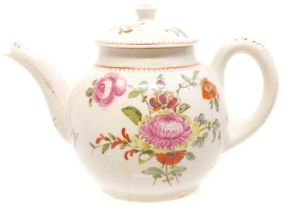 Bow teapot and cover painted with English flowers circa 1760