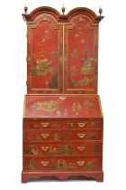 20th century George I style red Japanned bureau bookcase