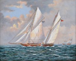 James Derbar (American 20th century) Maritime scene with sailing yachts