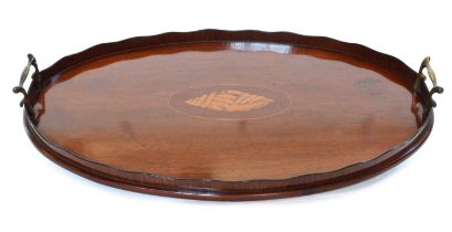 Edwardian mahogany oval tea tray