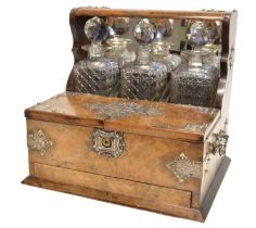 Late Victorian figured walnut and silver mounted tantalus