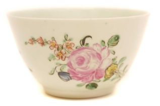Chaffers Liverpool teabowl painted with a large rose