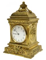 Early 20th century gilt brass cased mantel clock of neoclassical design