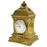 Early 20th century gilt brass cased mantel clock of neoclassical design