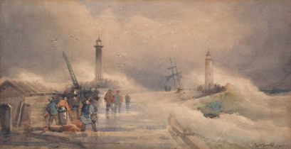 Frederick William Booty (British 1840-1924) "The West and East Piers, Whitby"
