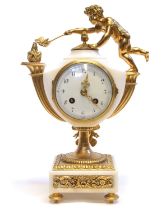 Late 19th century French alabaster and gilt-bronze mounted mantle clock