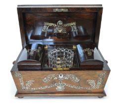 Victorian rosewood, mother of pearl and abalone inlaid tea caddy