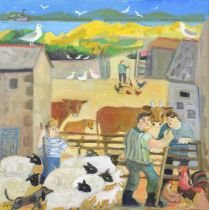 Anthea Craigmyle (British 1933-2016) "Cows Leaving Yard with Gorse"