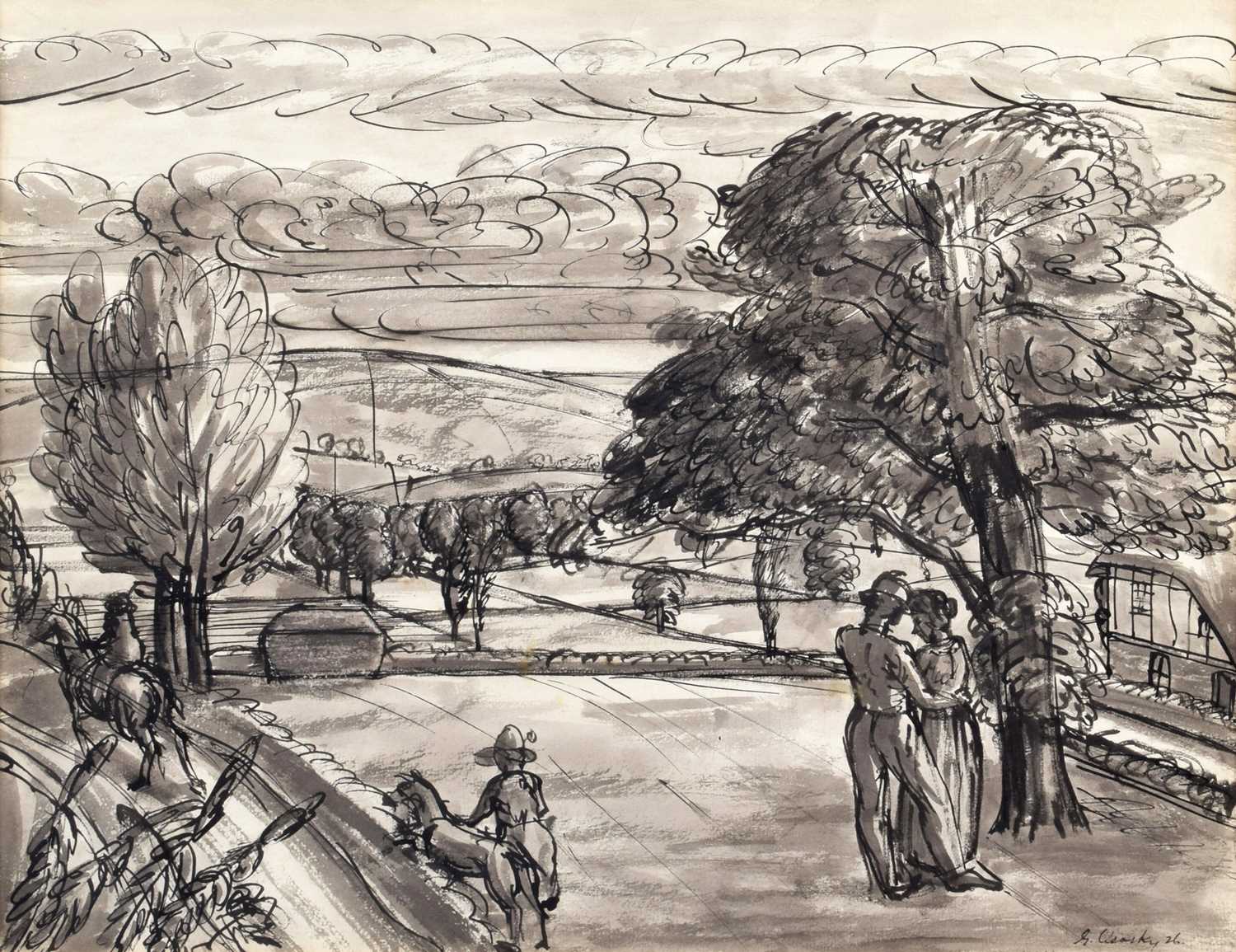 Gerald Judah Ososki (British 1903-1981) Rural view with figures