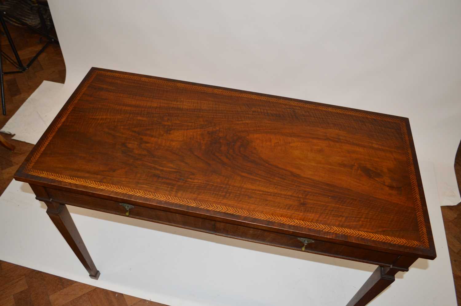 Edwardian Walnut Side Table with Parquetry Border - Image 2 of 7