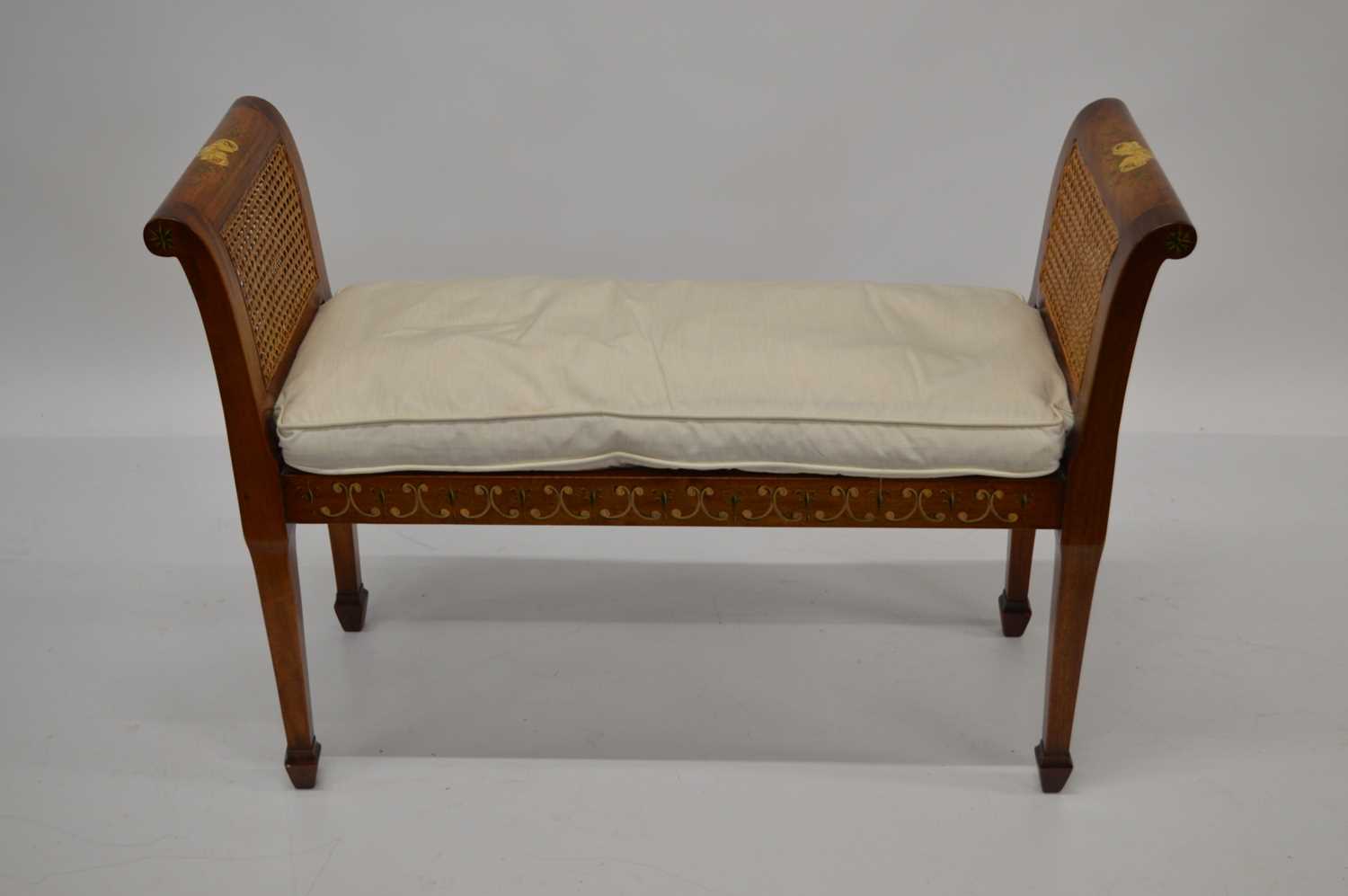 Late 20th Century Sheraton Revival Mahogany Polychrome Painted Window Seat - Image 2 of 5