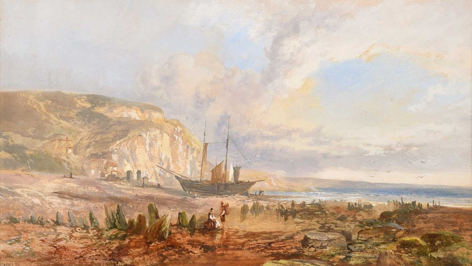 F. Haynes (British 19th/20th Century) Coastal scene with boat and figures