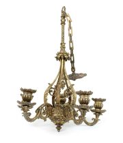 Victorian Rococo Style Cast Bronze Five Branch Chandelier