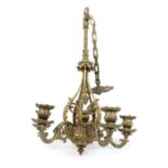 Victorian Rococo Style Cast Bronze Five Branch Chandelier