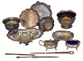 A selection of silver and white metal items,