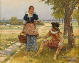 Adrien Moreau (French 1843-1906) "Flirtation"